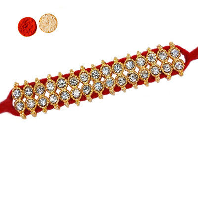 Two Line Stone Studded Rakhi - SR-9100A -Code-125 (Single Rakhi)